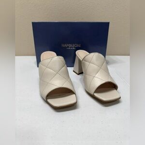 Napoleoni Women’s Nappa Latte 3 Inch Slip On Comfort Leather Heel Size 7.5/38
